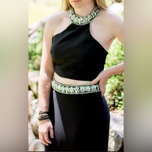 Elegant Black Halter Dress with Beaded Accents
